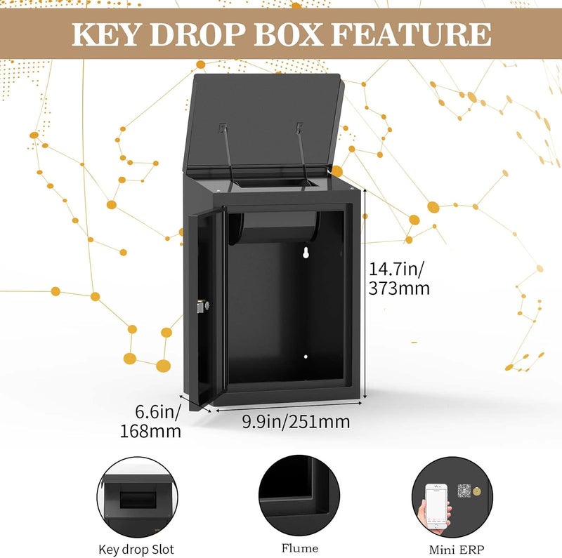 WeHere Key Drop Box for Outside Wall Mount, Key Return Box for Automotive, Anti-Thief & Waterproof Design for Outdoor, Heavy-Duty Secure Storage Box for Hotel,Car Rental, Large Capacity 6x10x14 Inch - Image 3